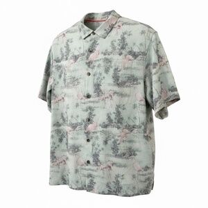 Tommy Bahama Silk Blend Mens Shirt Size 1XL Flamingo Button Down Short Sleeves